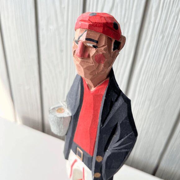 VTG Hand-Carved Wooden Pirate Figurine Folk Art Sculpture Nautical Decor 12” - Picture 5 of 7